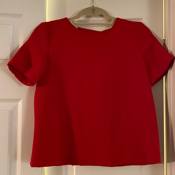 Zara Red Quilted Short Sleeve Open Back Blouse | S - Picture 7 of 7